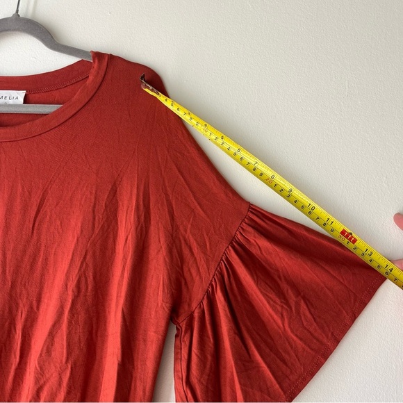 Emelia Oversized Tie Front Flutter Sleeve Top Rust Red Small Made in USA Modal - Picture 8 of 11